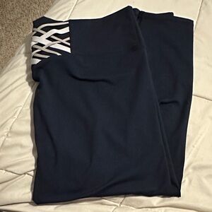 Navy Leggings with White Crisscross Detail